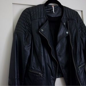 Black Free People Vegan Leather Moto Jacket